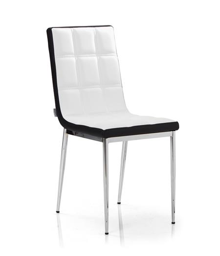 Delta Chair, White - Black Leather, Chrome Metal Legs