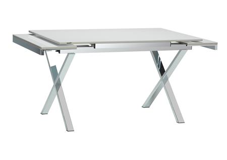 X Table, White, Chrome Metal Legs